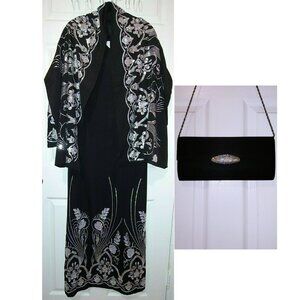 Sequin Embroidered Abaya Set and Matching Hijab Shawl Wrap and BONUS GIFT clutch